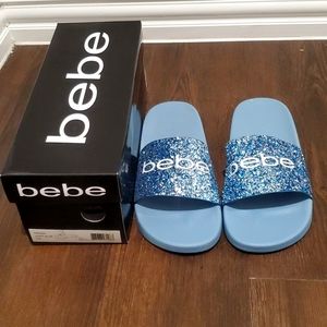 Bebe Blue Glitter Slides